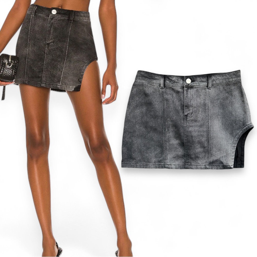 Superdown Abby Slit Denim Mini Skirt